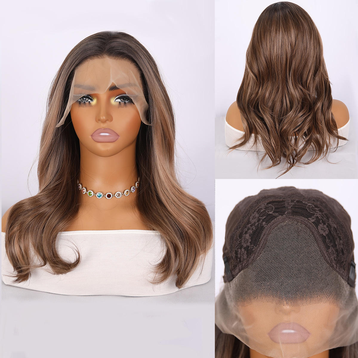 New Fashion Artificial Synthetic Lace Front Brown Gradient Curly Wig Long Braided Wig
