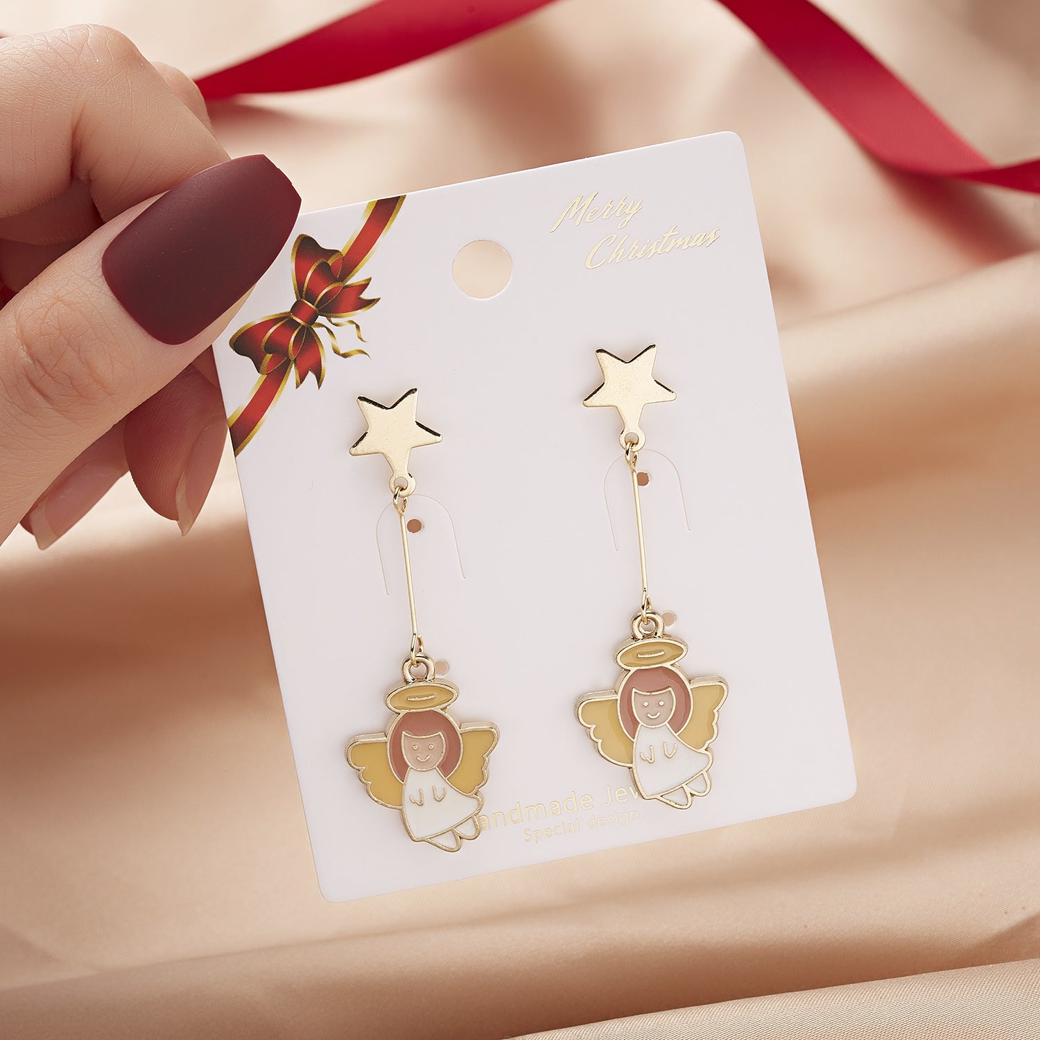 Christmas Cartoon Angel Earrings Bells Five-pointed Stars Star Stud Earrings