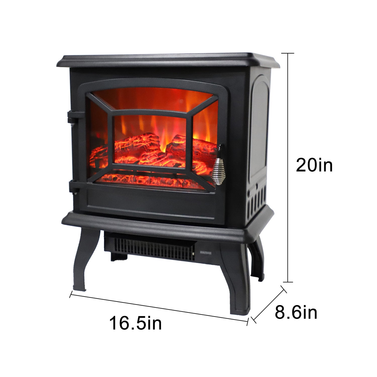 17in Electric Fireplace Heater 120V 1400W, black iron sheet, freestanding with realistic fake firewood & heating wire. Stylish, safe & cozy home heating.