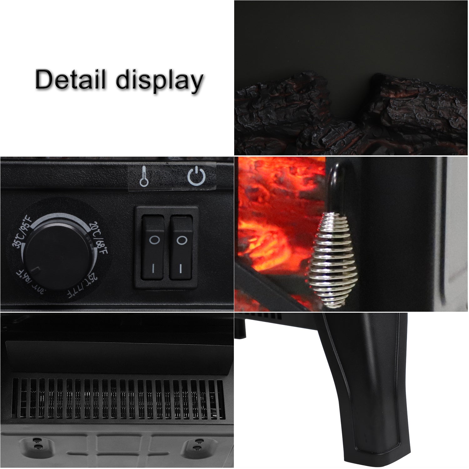 17in Electric Fireplace Heater 120V 1400W, black iron sheet, freestanding with realistic fake firewood & heating wire. Stylish, safe & cozy home heating.