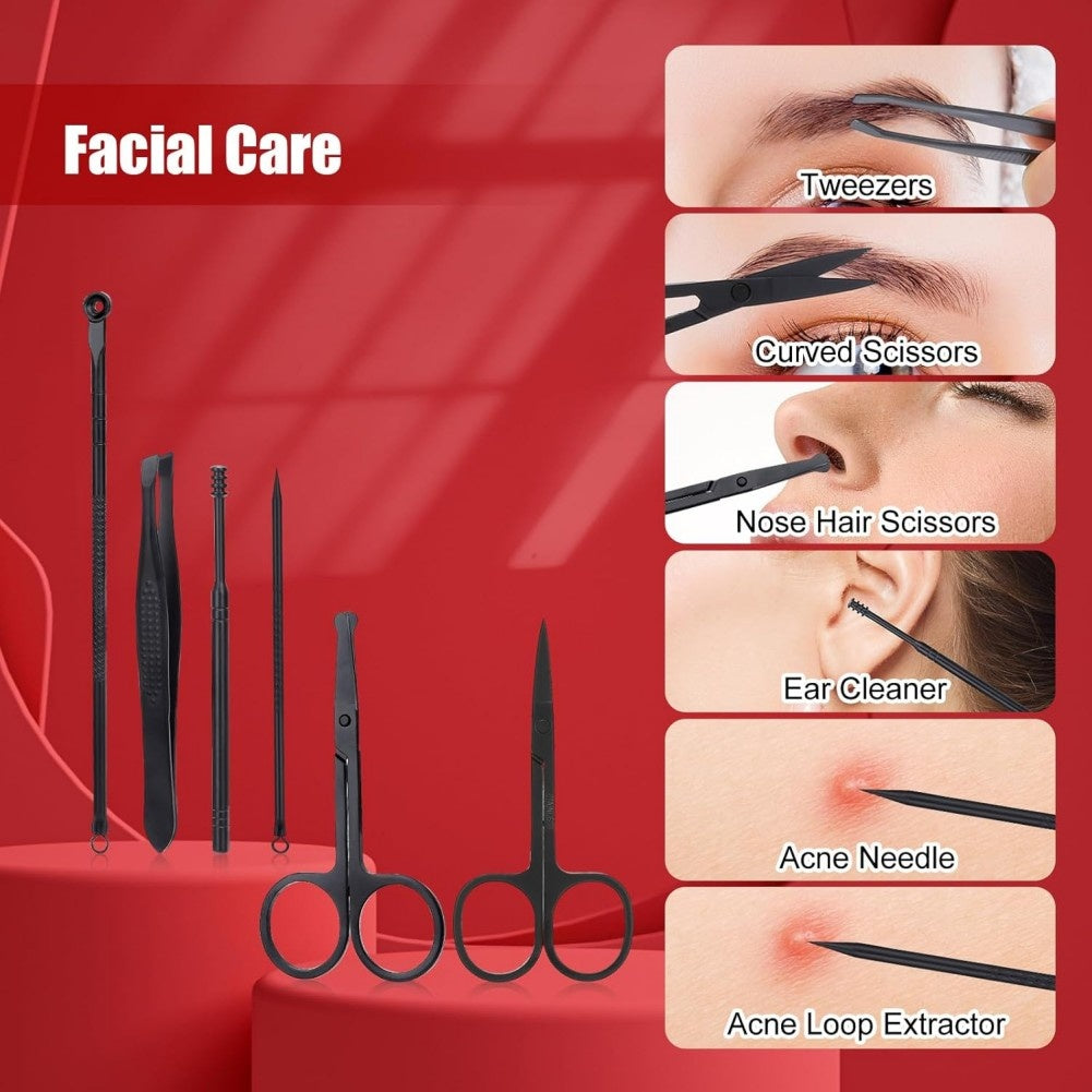 All-in-one 18-piece manicure & pedicure kit with nail clippers, trimming tools, and grooming accessories for professional or home use.