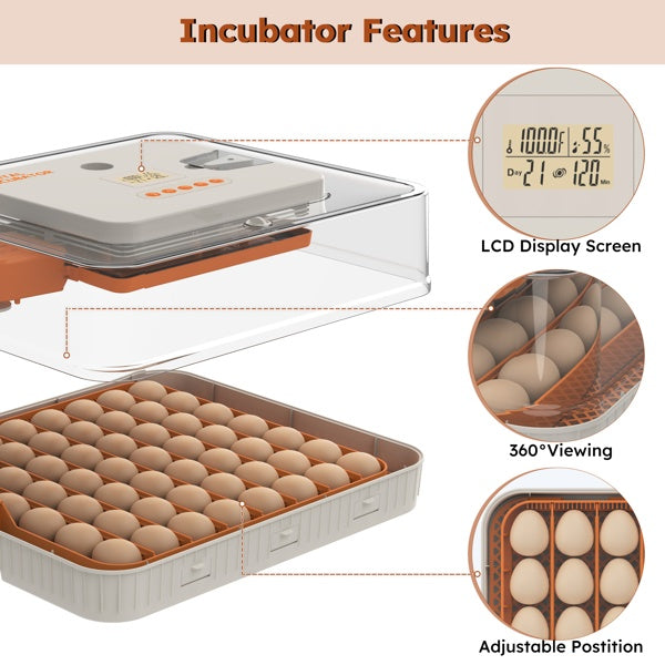 56 Egg Incubator With Automatic Turning & Humidity Control-Digital Poultry Hatcher For Chicken, Duck, And Goose Eggs - Built-in Egg Candler & Auto Water Refill, 360 Degrees Clear View