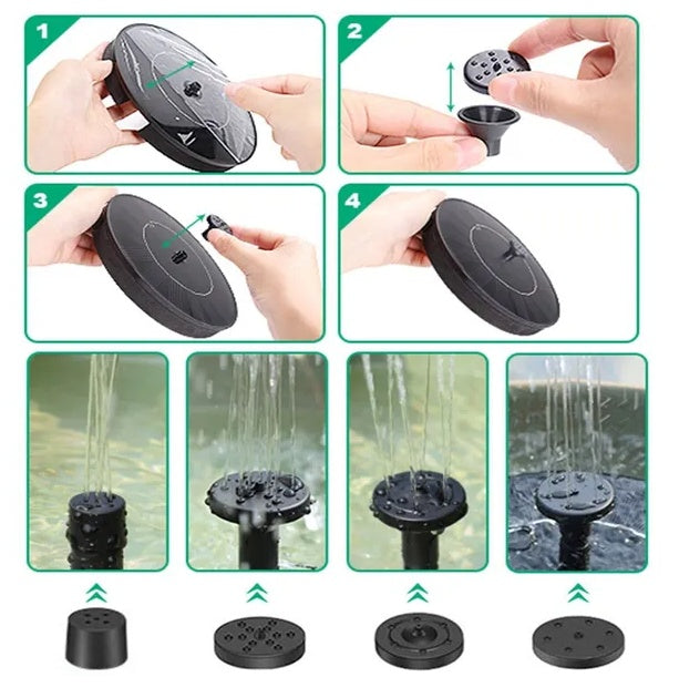 Upgrade your garden with a 1.4W solar bird bath fountain. Eco-friendly, no electricity needed, includes 4 nozzles for different water spray styles.