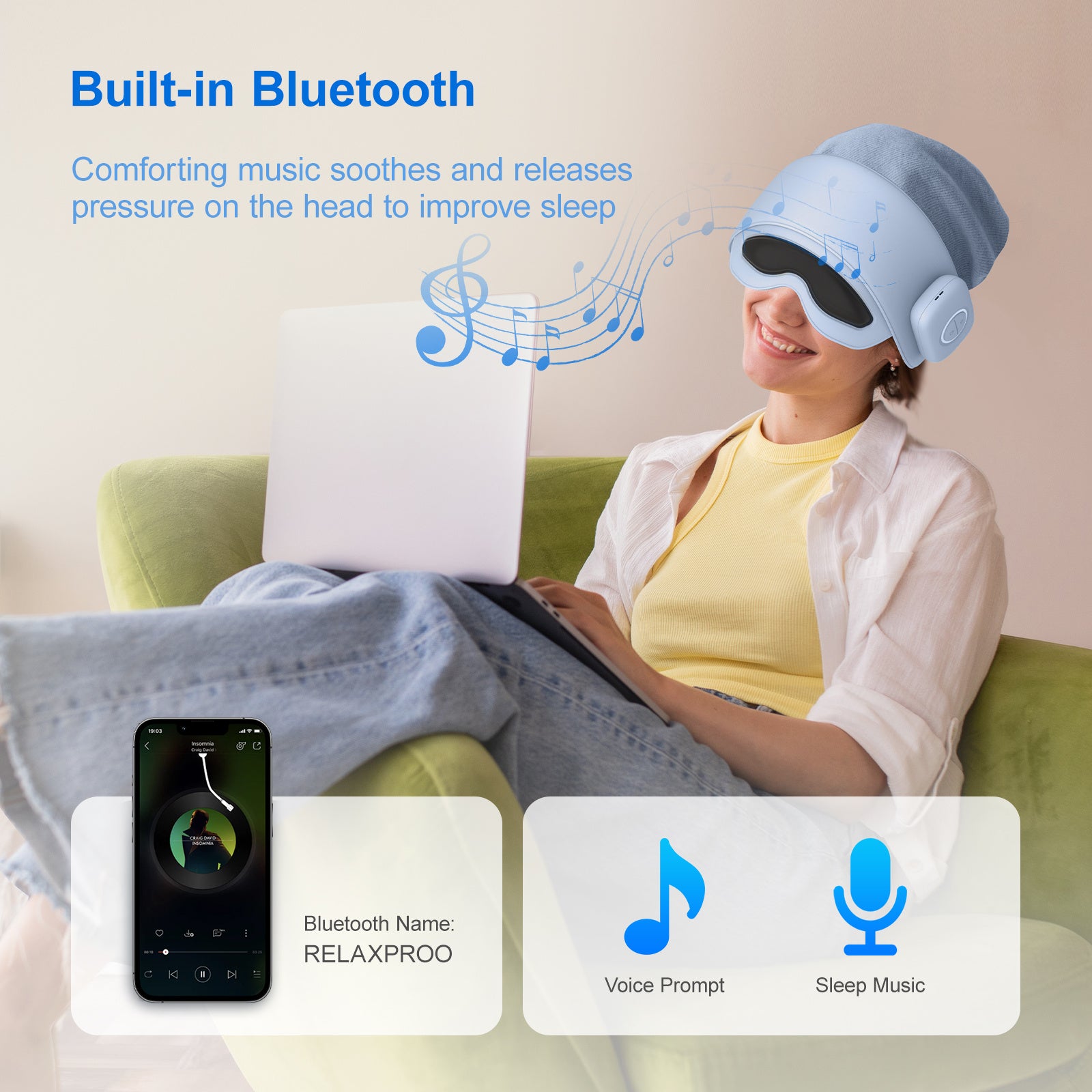 Eco Friendly Smart Head Massager With Eye Relief & Heating Function