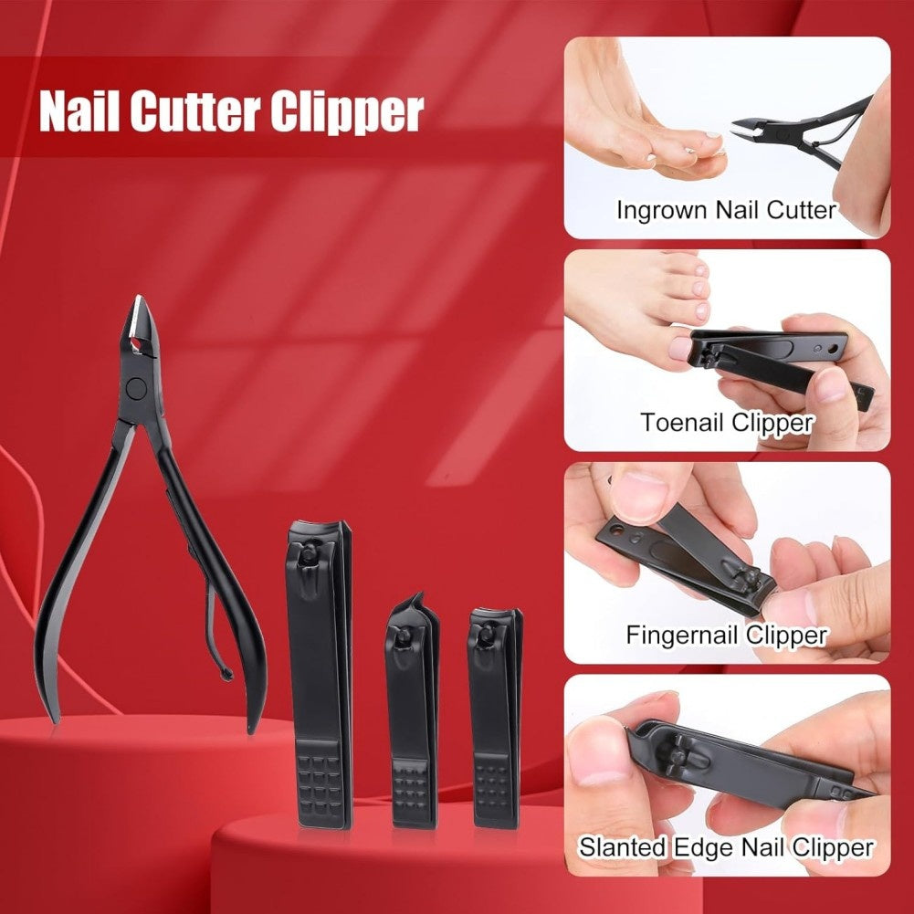 All-in-one 18-piece manicure & pedicure kit with nail clippers, trimming tools, and grooming accessories for professional or home use.