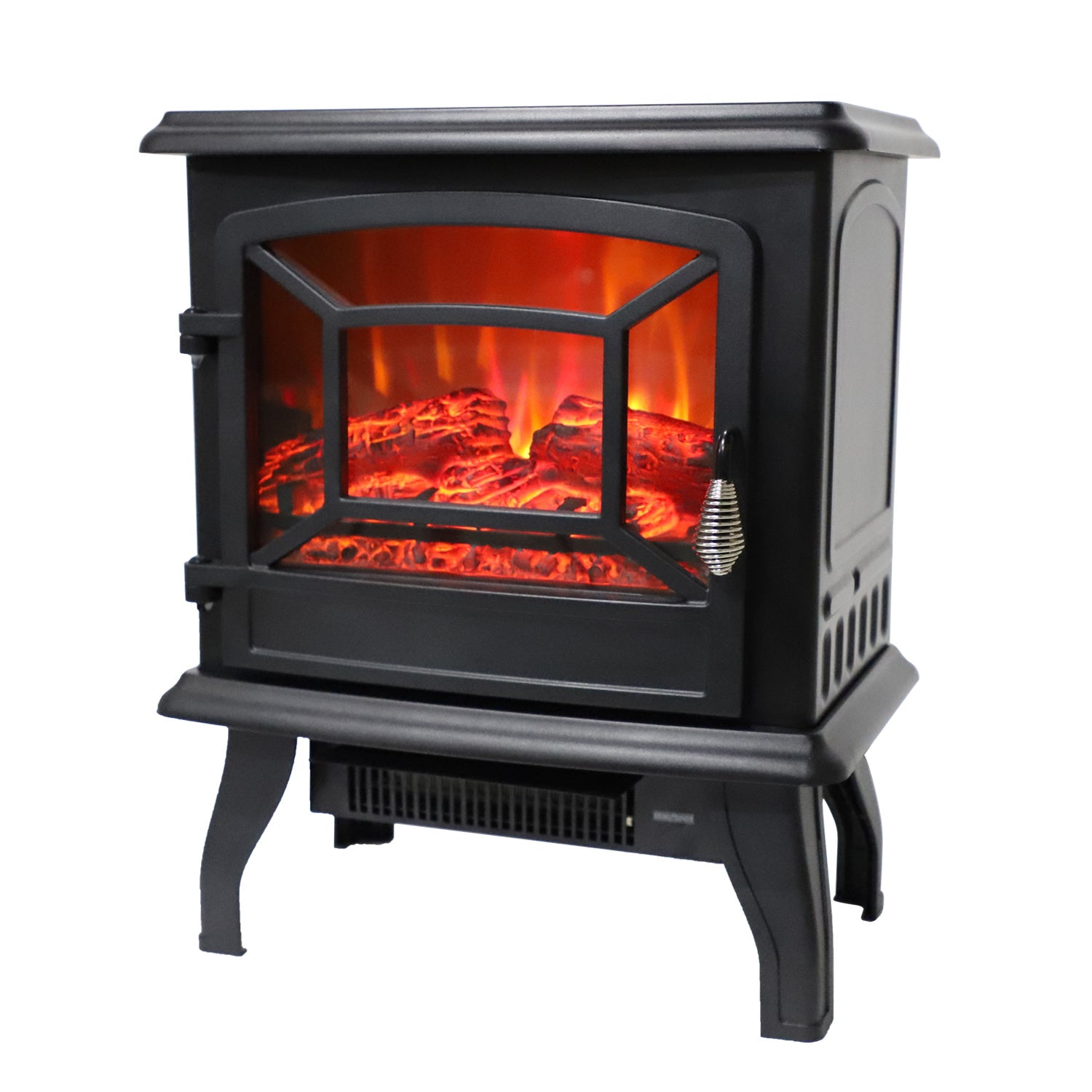 17in Electric Fireplace Heater 120V 1400W, black iron sheet, freestanding with realistic fake firewood & heating wire. Stylish, safe & cozy home heating.